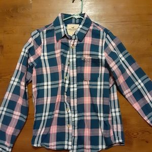 Hollister Blue/Pink Flannel Shirt Casual L